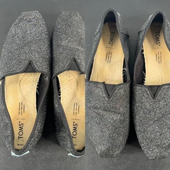 Toms Belmont Canvas Slip On Sneakers Shoes Size 8.5 Black Iridescent Glimmer - Picture 8 of 12